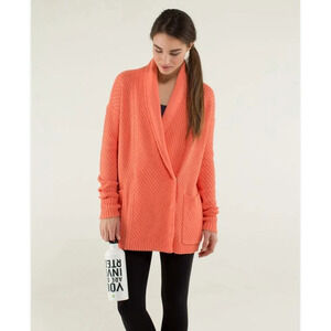 Lululemon Post Practice Cardi Knit Cardigan Coral Orange 6